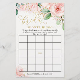 Rosa und Gold Floral Bridal Bingo Game Card
