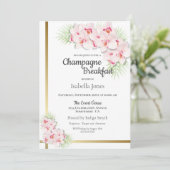 Rosa und Gold Floral Bridal Champagner Frühstück Einladung (Stehend Vorderseite)
