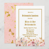 Rosa und Gold Floral Bridesmaids Luncheon Einladung (Vorne/Hinten)