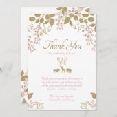 Rosa und Gold Floral Wild One Safari Baby Dusche Dankeskarte (Vorne/Hinten)