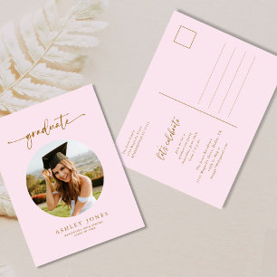 Rosa und Gold Foto Graduate Abschluss Einladung Postkarte