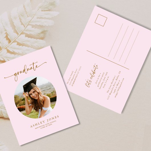 Rosa und Gold Foto Graduate Abschluss Einladung Postkarte
