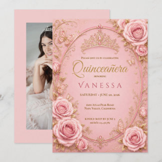 Rosa und Gold Foto Quinceanera-Einladung Einladung