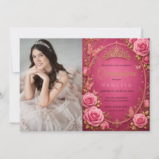 Rosa und Gold Foto Quinceanera-Einladung Einladung