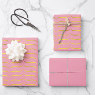 Rosa und Gold Geschenkpapier Set