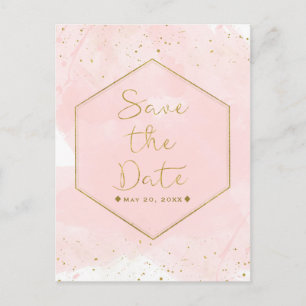 Rosa und Gold gesprenkeltes modernes Save-the-Date Ankündigungspostkarte