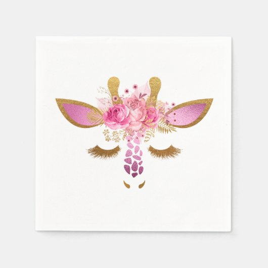 Rosa und Gold Giraffe Napkins Serviette (Vorderseite)