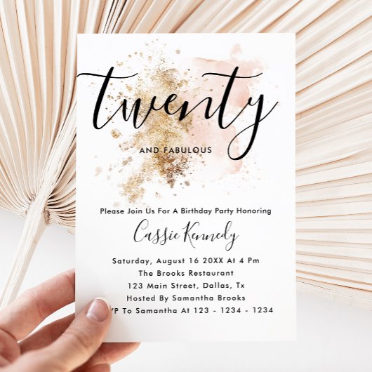 Rosa und Gold Girl 20. Geburtstag Einladung