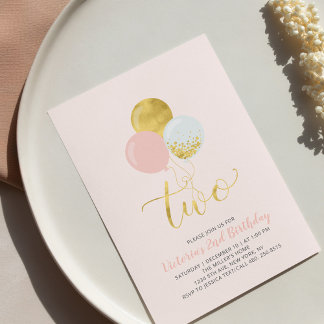 Rosa und Gold | Girl 2. Geburtstag Party Inv. Einladung