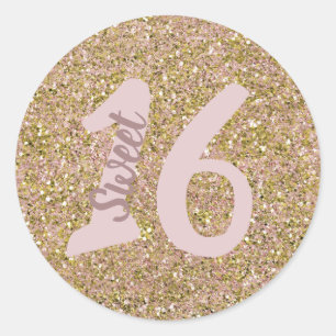 Rosa und Gold Glamour Glitter-Partygeschenk Runder Aufkleber