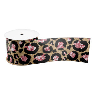 Rosa und Gold Glitter Glam Leopardenflecken Muster Satinband