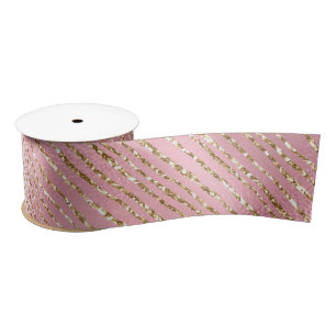Rosa und Gold Glitter Glam Streifen Muster Satinband