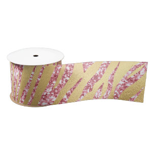 Rosa und Gold Glitter Glam Tiger Streifen Muster Satinband