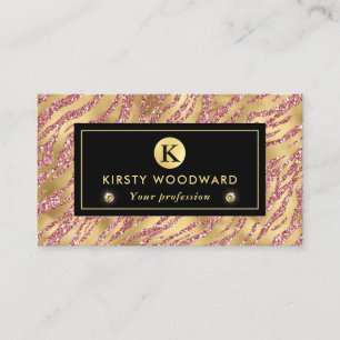 Rosa und Gold Glitter Glam Tiger Streifen Muster Visitenkarte