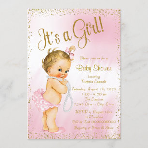 Rosa und Gold Glitter Perlen-Baby-Party Einladung
