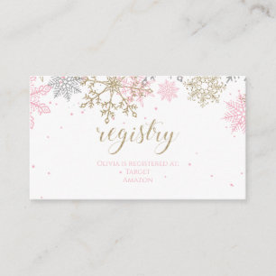 Rosa und Gold Glitter-Schneeflocken-Baby-Registry Begleitkarte