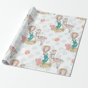 Rosa und Gold Glitter Wüsten Steampunk Lama Geschenkpapier