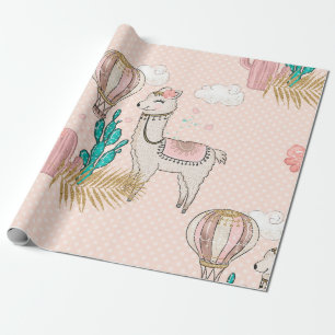 Rosa und Gold Glitter Wüsten Steampunk Lama Geschenkpapier