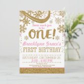 Rosa und Gold Glitzer 1. Geburtstag 1. Einladung (Stehend Vorderseite)