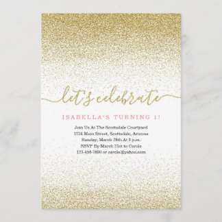 Rosa und Gold Glitzer 1. Geburtstag Einladung 19.