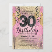 Rosa und Gold Glitzer 30. Geburtstag Einladung (Vorderseite)