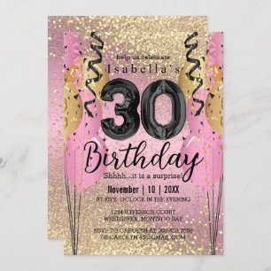 Rosa und Gold Glitzer 30. Geburtstag Einladung