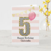 Rosa und Gold Glitzer 5th Birthday Girl Karte (Gelbe Blume)