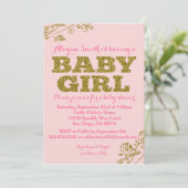 Rosa und Gold Glitzer Baby Girl Dusche Einladung (Stehend Vorderseite)