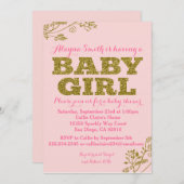 Rosa und Gold Glitzer Baby Girl Dusche Einladung (Vorne/Hinten)