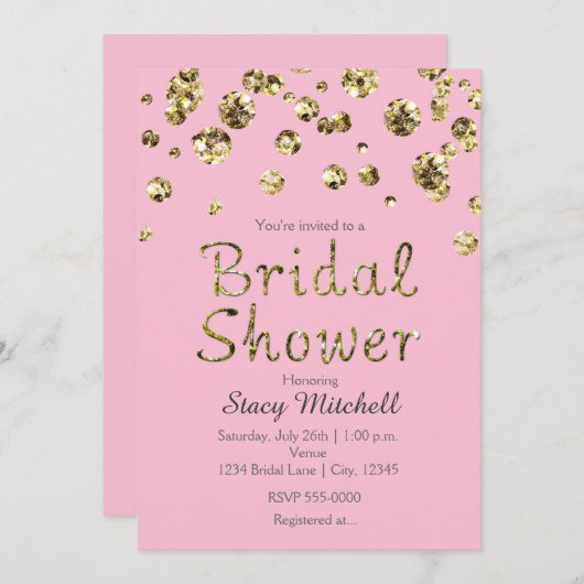 Rosa und Gold Glitzer Bridal Dusche Einladung (Vorne/Hinten)