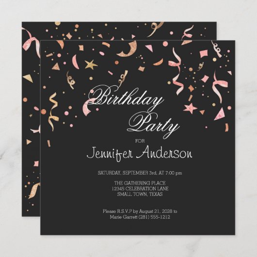 Rosa und Gold Glitzer Confetti auf der schwarzen E (Vorne/Hinten)