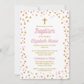 Rosa und Gold Glitzer Confetti Taufe Einladung (Vorderseite)
