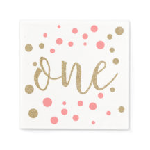 Rosa und Gold Glitzer Erster Geburtstag Napkins