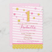 Rosa und Gold Glitzer Erstgeburtstag Einladungen (Vorne/Hinten)
