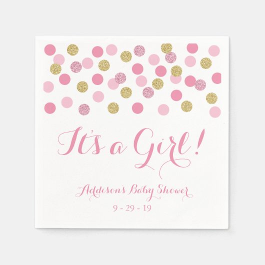 Rosa und Gold Glitzer Kinderdusche Napkins Serviette (Vorderseite)