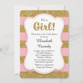 Rosa und Gold Glitzer Kindermädchendusche Einladun Einladung