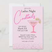 Rosa und Gold Glitzer Ladys Night Cocktail Party Einladung (Vorderseite)