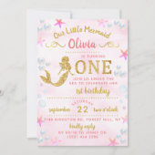 Rosa und Gold Glitzer Meerjungfrau 1. Geburtstag Einladung (Vorderseite)