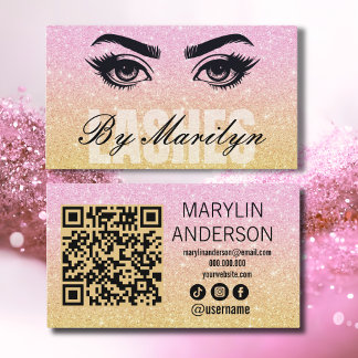 Rosa und Gold Glitzer Ombre Lash QR Code Scannable Visitenkarte