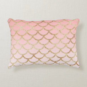 Rosa und Gold Glitzer Ombre Mermaid Skala Dekokissen