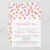 Rosa und Gold Glitzer Sip and See Einladungen (Vorne/Hinten)