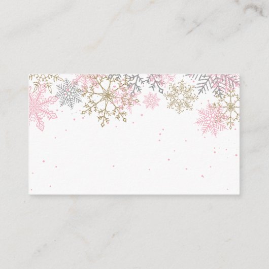 Rosa und Gold Glitzer Snowflake Baby Registry Begleitkarte (Rückseite)