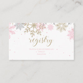 Rosa und Gold Glitzer Snowflake Baby Registry Begleitkarte