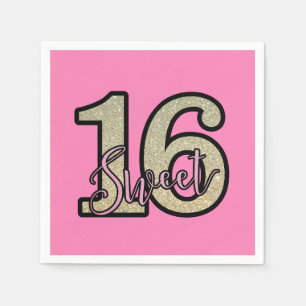 Rosa und Gold Glitzer Sweet 16. Geburtstag Serviette