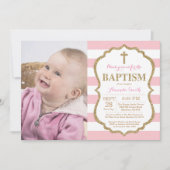 Rosa und Gold Glitzer Taufe Einladung (Vorderseite)