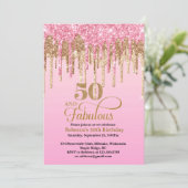Rosa und Gold Glitzer Tropfen 50. Geburtstag Einladung (Stehend Vorderseite)