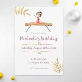 Rosa und Gold Gymnastik Girl on Beam Birthday Einladung