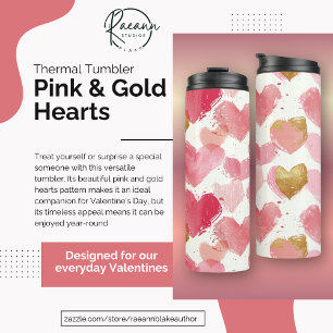 Rosa und Gold Herzen Thermotumbler Thermosbecher