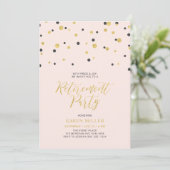 Rosa und Gold | Hexagon Confetti Retirement Party Einladung (Stehend Vorderseite)