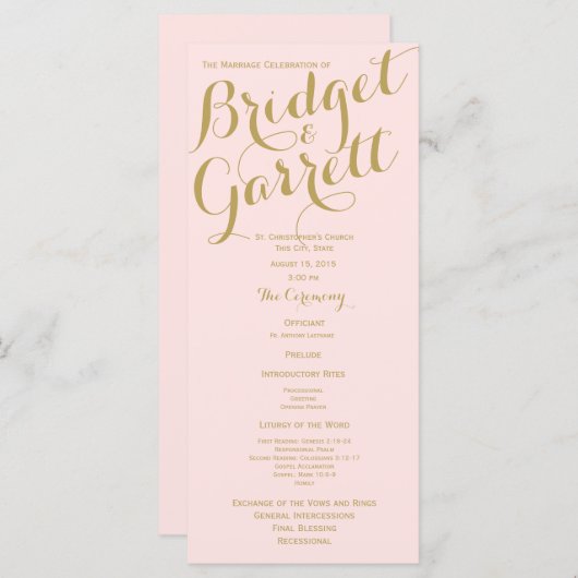 Rosa und Gold Hochzeitsprogramm Programm (Vorne/Hinten)